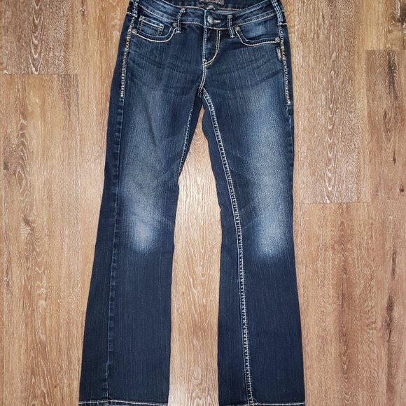 women's dark wash Silver Aiko Bootcut Jeans Sz 27 x 33, western contrast stitch - Picture 1 of 16